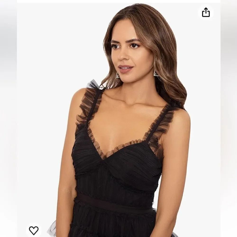 Betsy & Adam Long Ruffle Tier Mesh Dress - Picture 2 of 6
